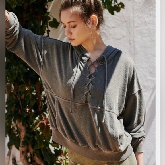 Free people movement believer hoodie Women's Lace-Up Gray sweatshirt small - Picture 1 of 8
